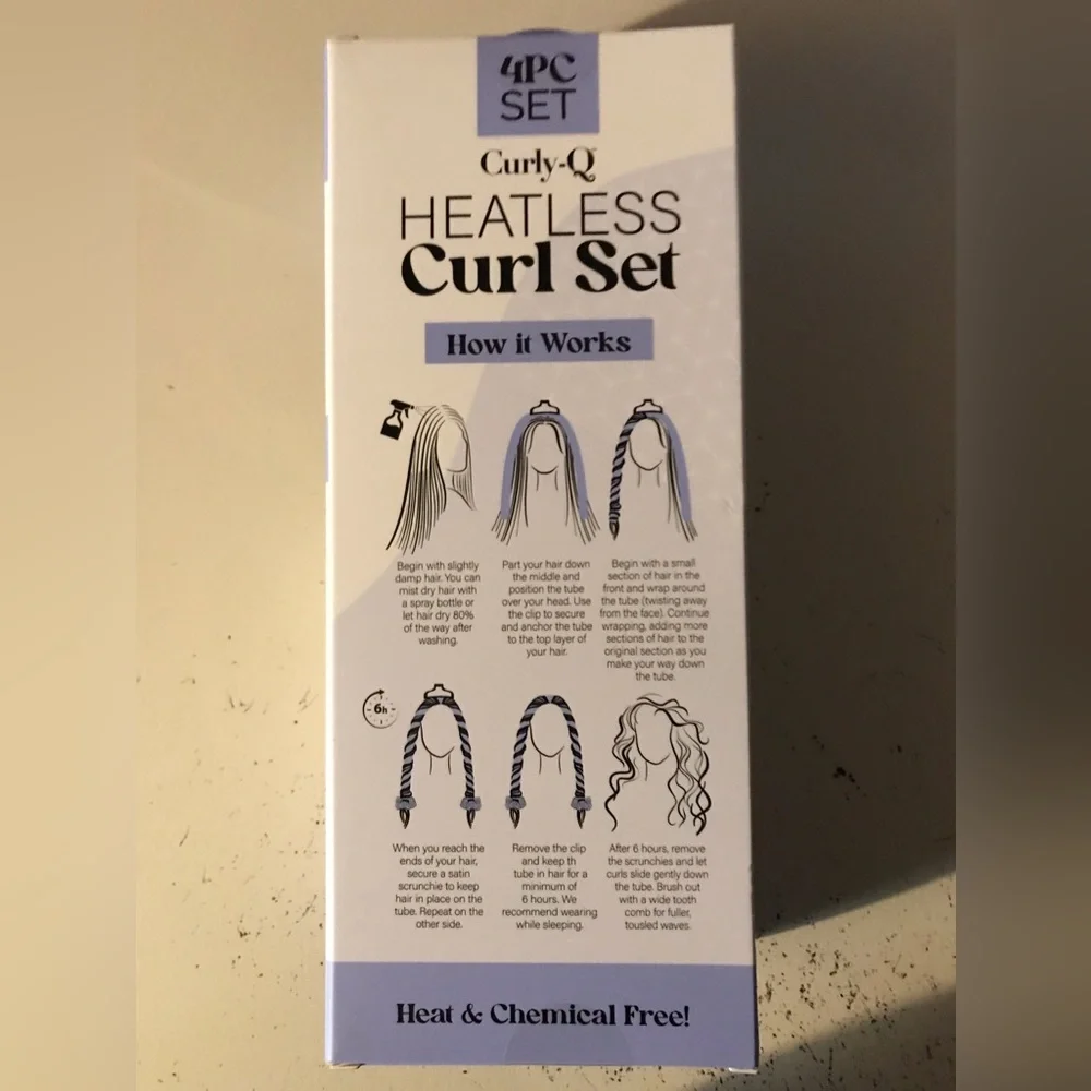 Brand New Curly-Q Heatless 4 Pc Curl Set~Heat & Chemical Free~Simple Easy To Use